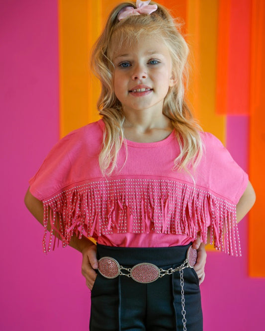 Girls Short Sleeve Fringe Top